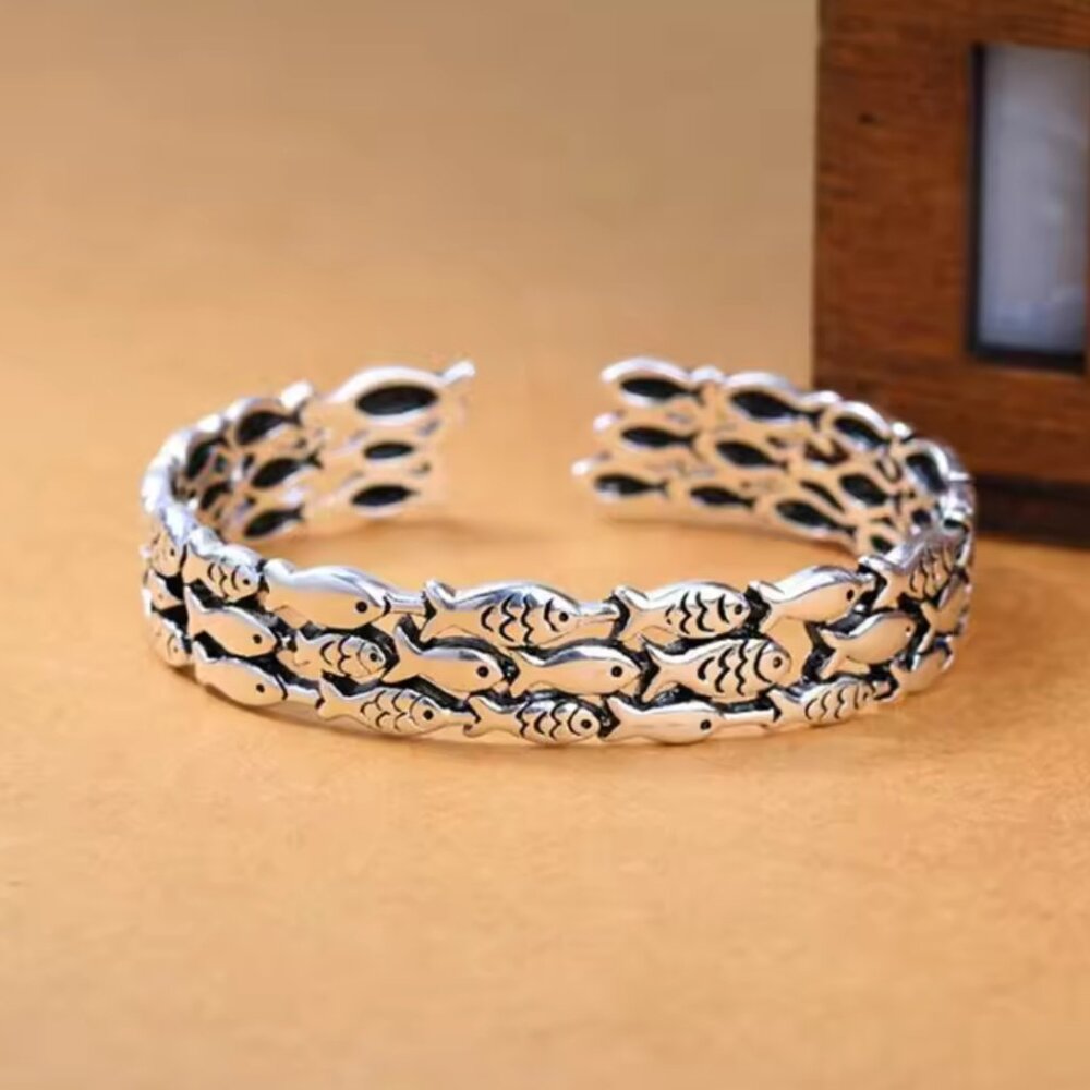 925 Silver Fish Cuff Bracelet #1551 - Picture 3 of 7
